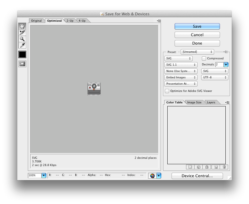 Save for Web & Devices Illustrator Dialog