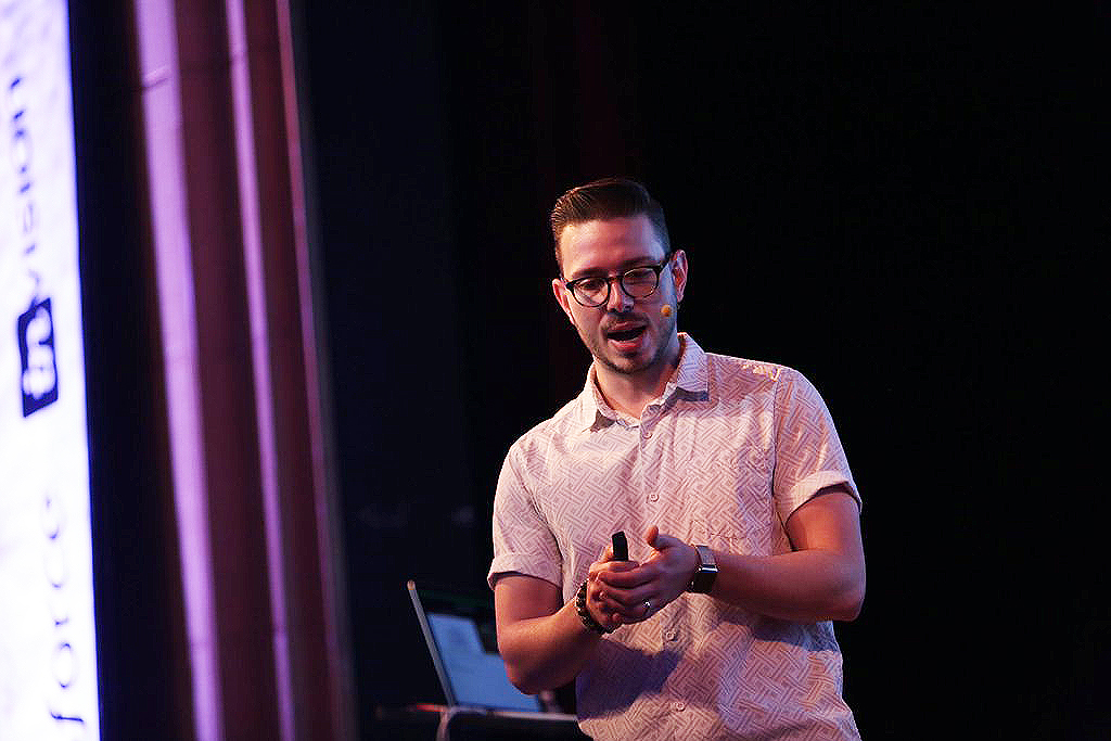 Joshua Sortino speaking at Squares Design Conference