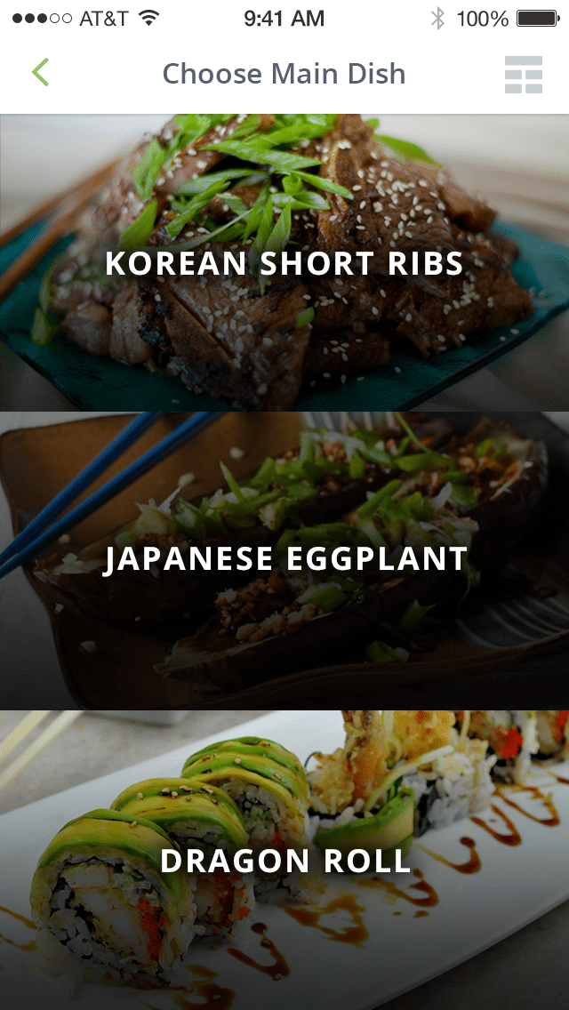 Selecting a main entree in Bento