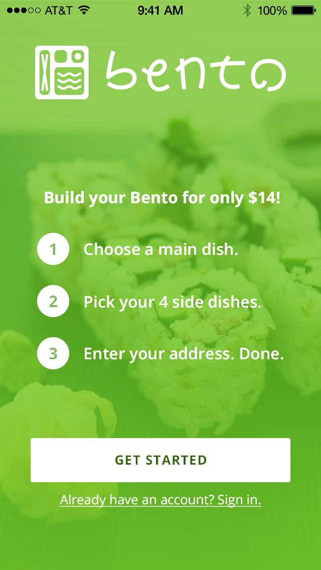 Bento splash screen