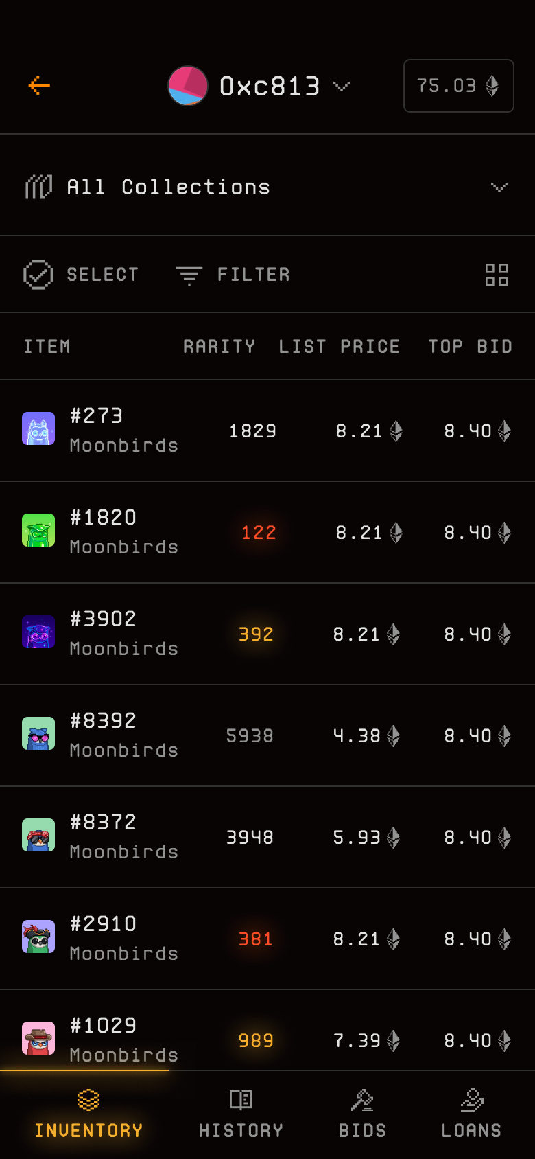 Blur mobile portfolio inventory