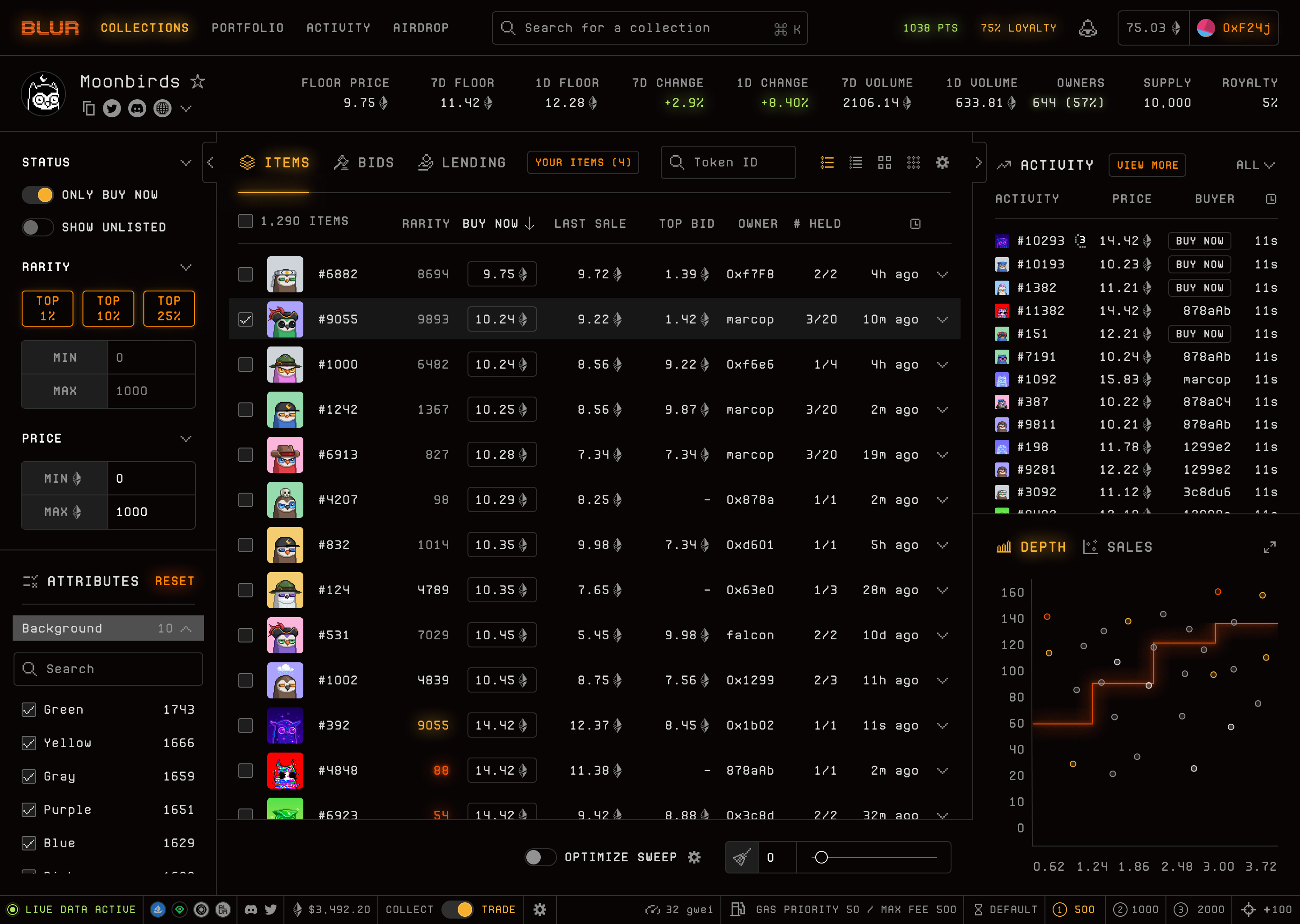 Blur buy flow with Optimize Sweep