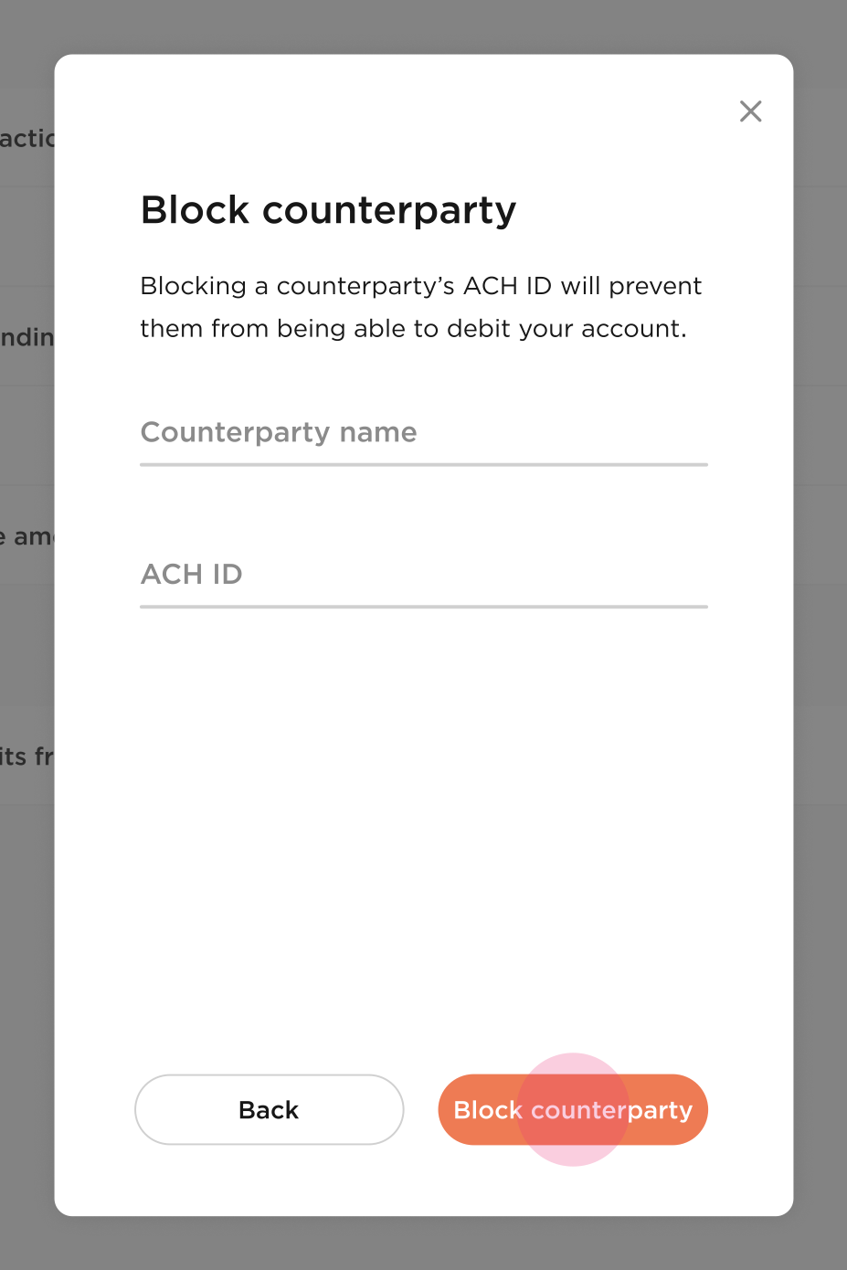 Brex: blocking a counterparty by its ACH ID