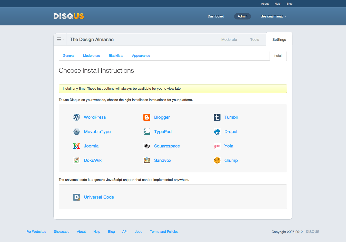 Original Disqus dashboard design