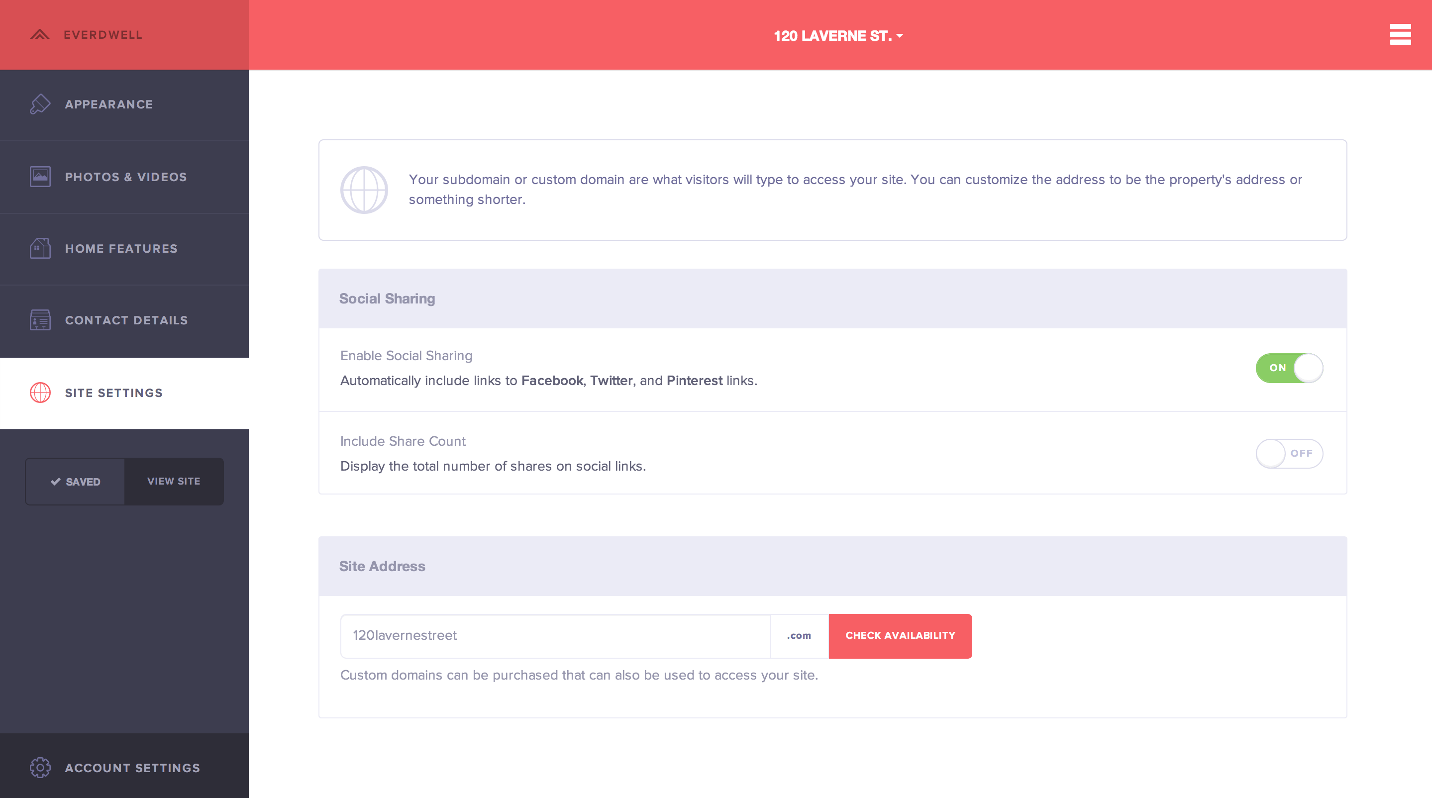 Everdwell site settings