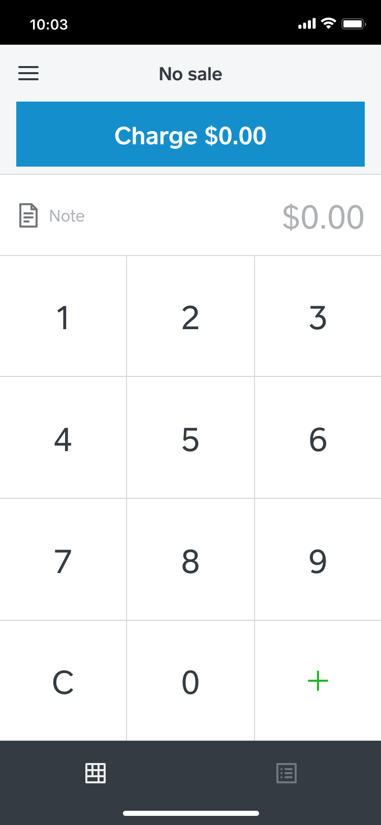 Square POS terminal default state