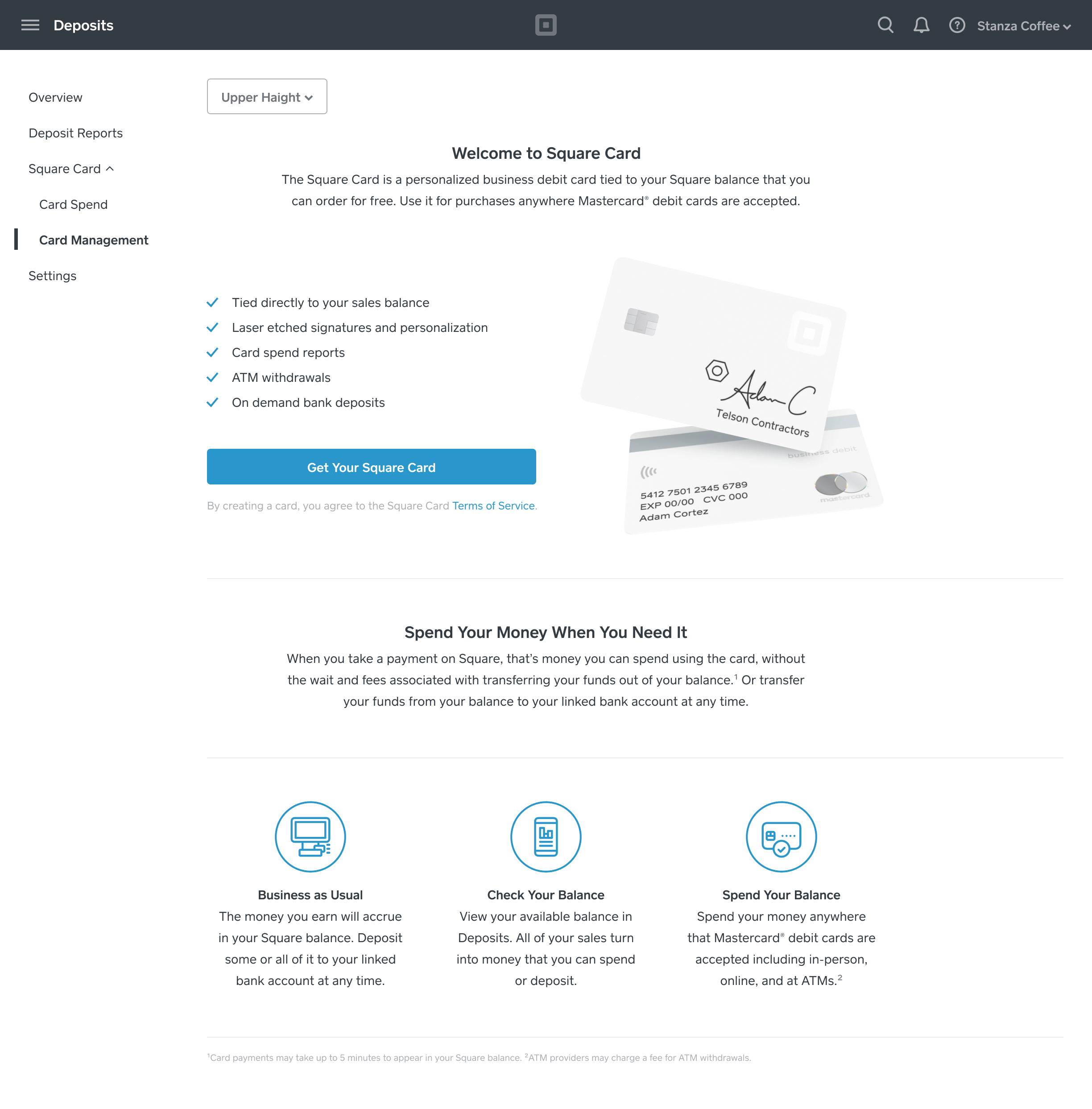 Square Card ordering flow