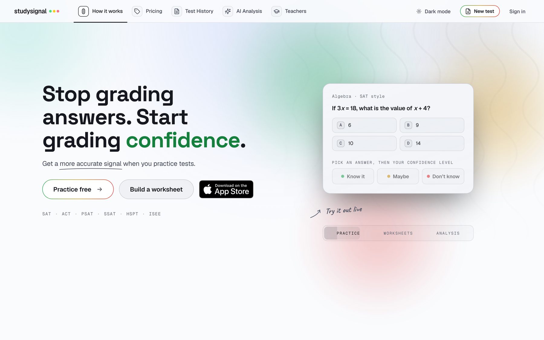 The StudySignal homepage in light mode