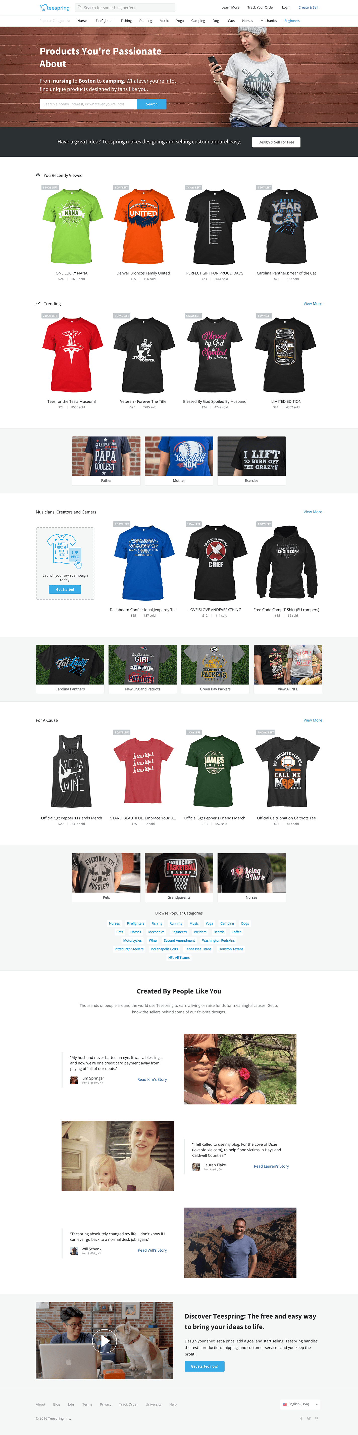 Teespring Homepage Design