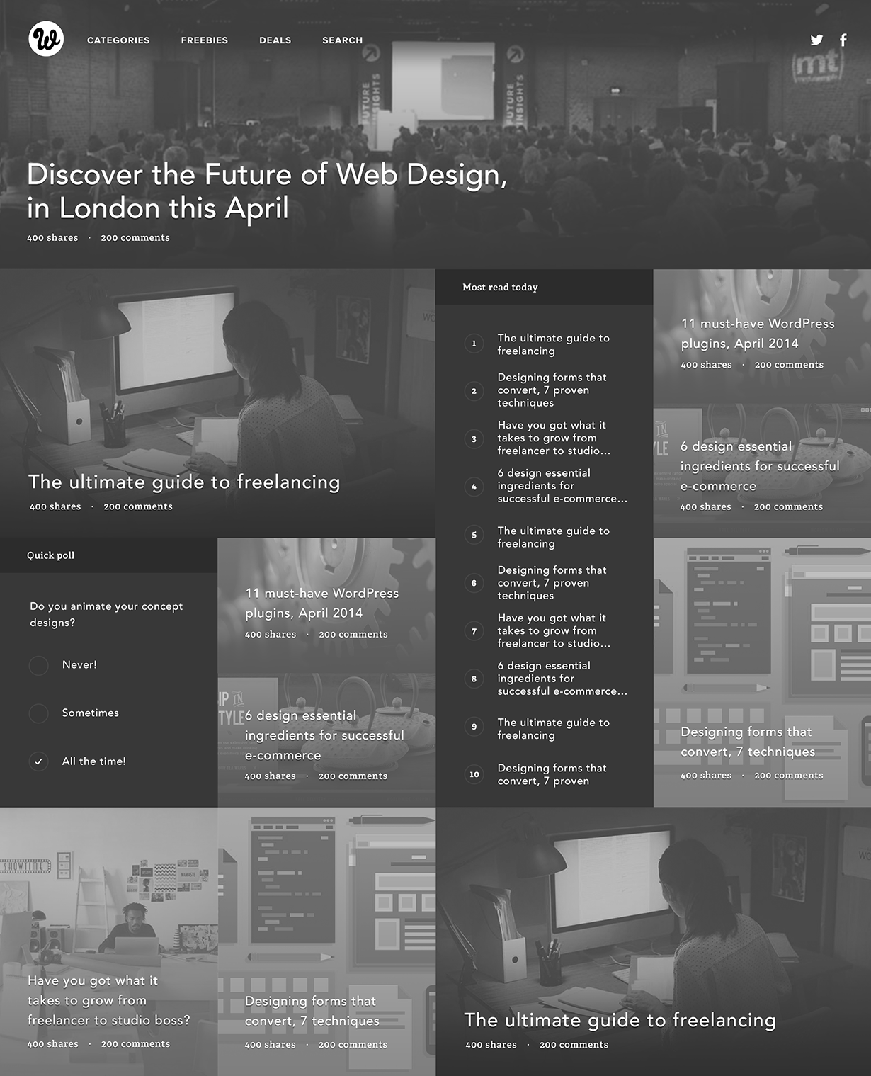 High-fidelity wireframing for Webdesigner Depot